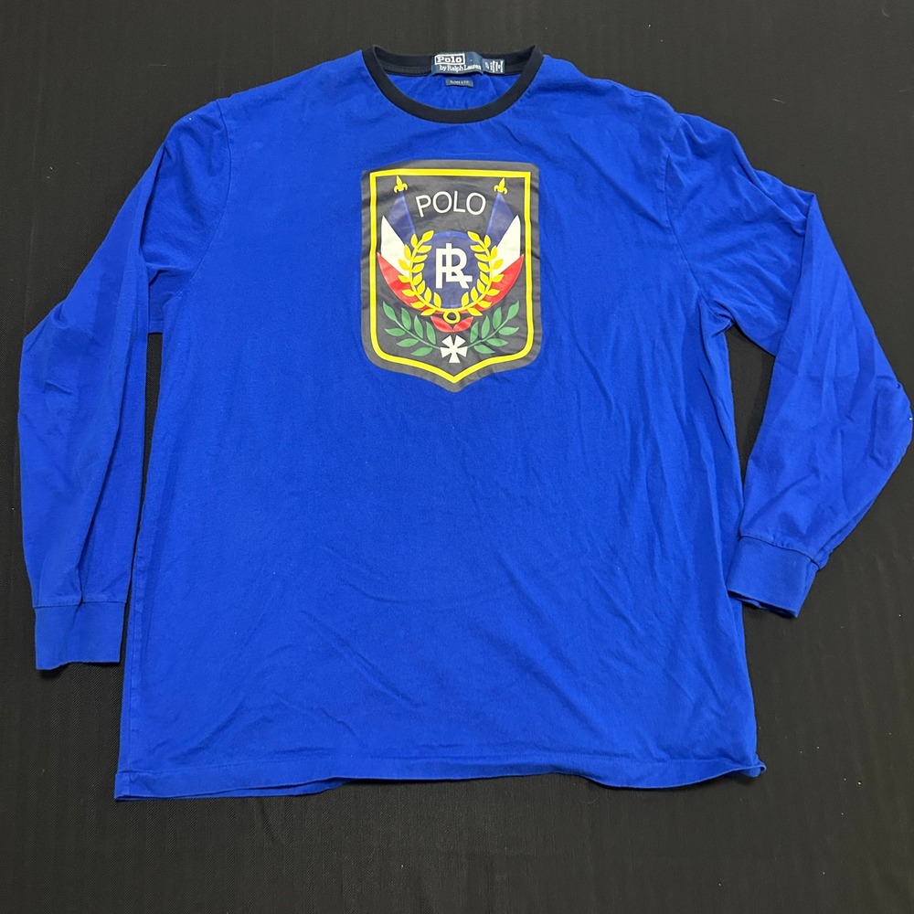 Polo Ralph Lauren Mens XL Blue Long Sleeve Crest Graphic T-Shirt Classic Fit